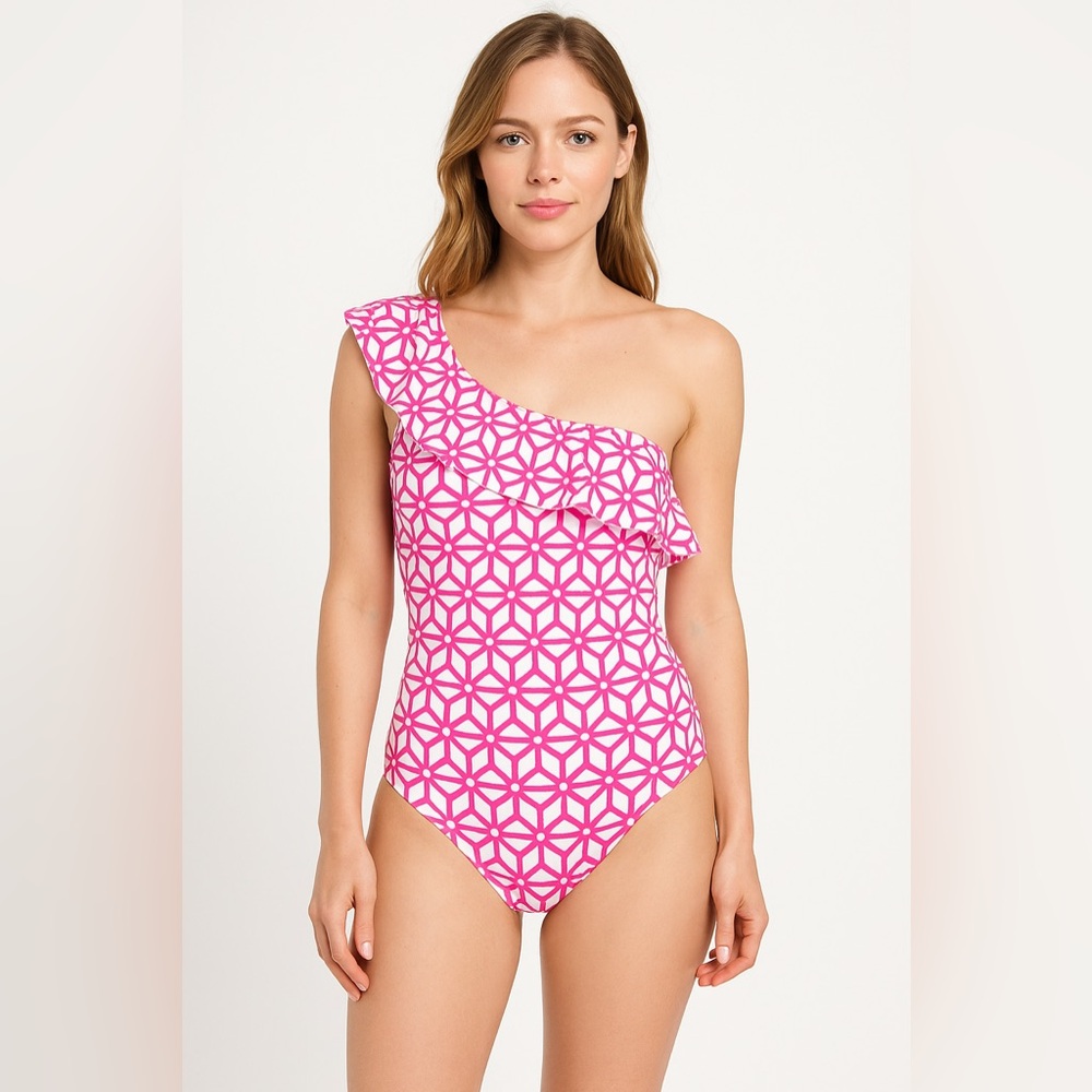 NEW Vineyard Vines womens Day lily ruffle one piece one shoulder swimsuit size S